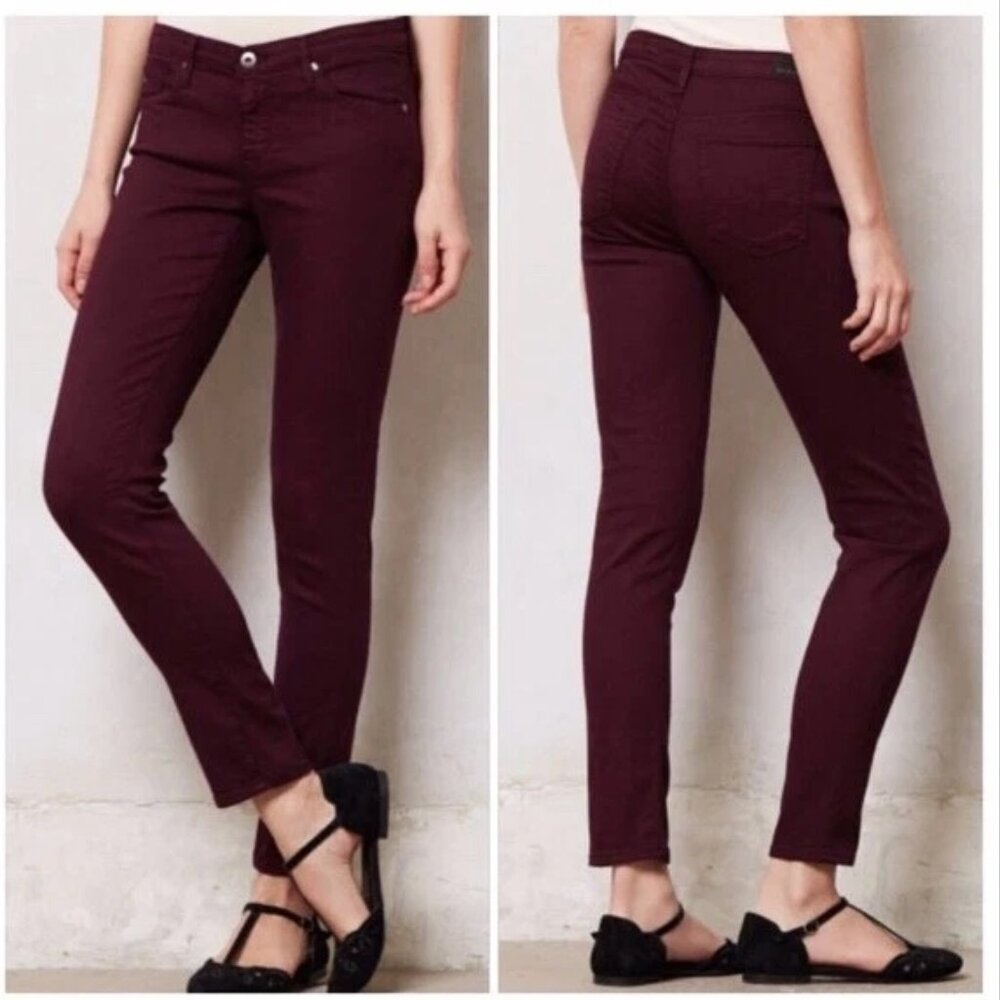 AG Adriano Goldschmied Jeans 30 Burgundy Stretch Sateen STEVIE Slim Straight